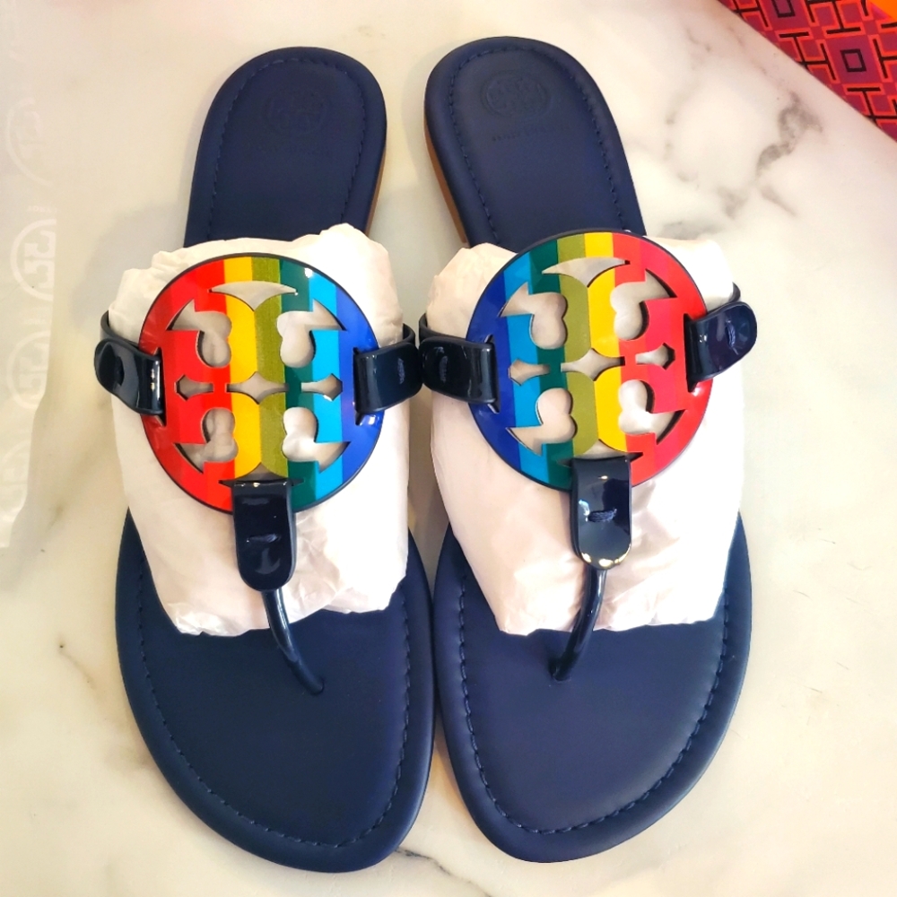Tory Burch Bright Navy Rainbow Miller 12 Patent Leather New NIB